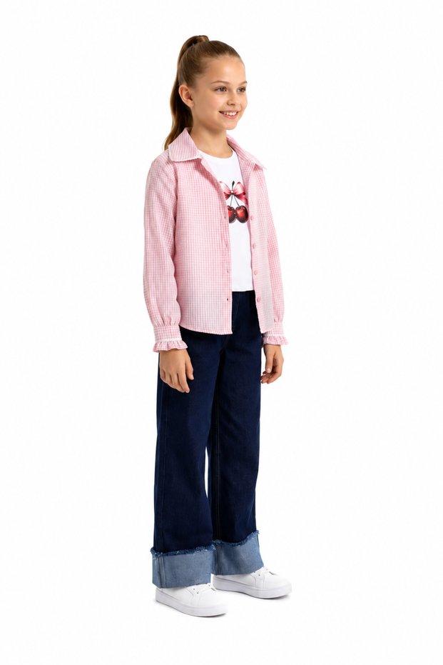 Girl's Street Mood Cherry Pattern 3-Piece Shirt T-Shirt Pants Set 9001
