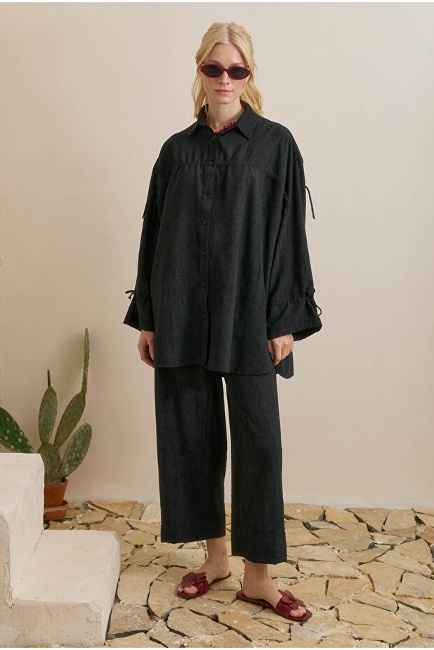 Drawstring Effect Suit Black