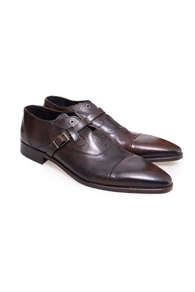 Brown Laceless Genuine Leather Men's Shoes
