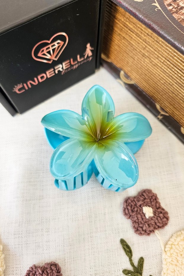 Turquoise Yellow Ombre Lotus Flower Hair Clip 8cm - Plumeria Hawaiian Flower Hair Clip