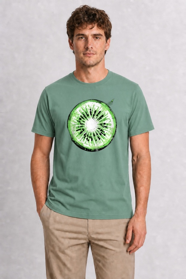 Abstract Kiwi Texture Print T-Shirt - Green