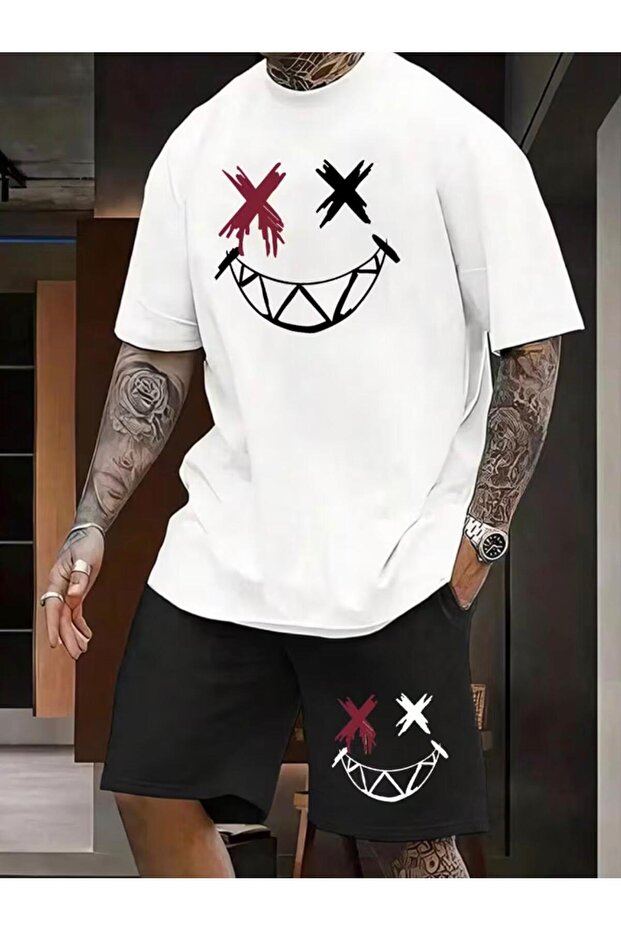 Men's Printed Oversize Comfortable Shorts - T-Shirt Set