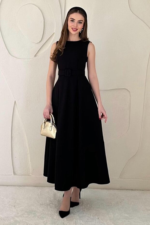 Black Halter Neck Flared Dress