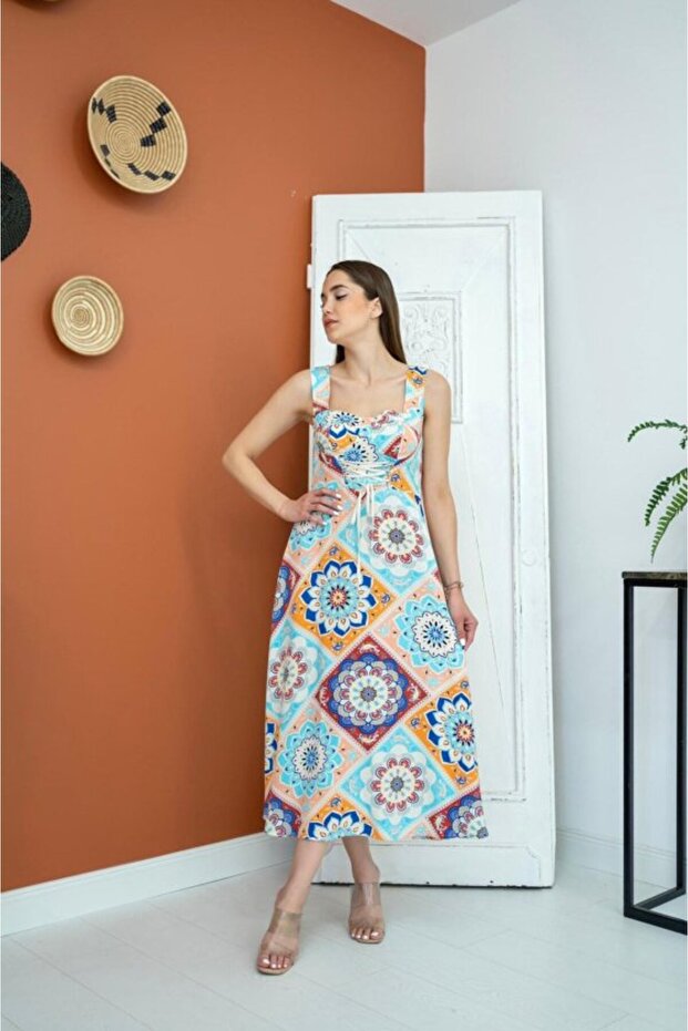 Blue Front Lace-Up Dress