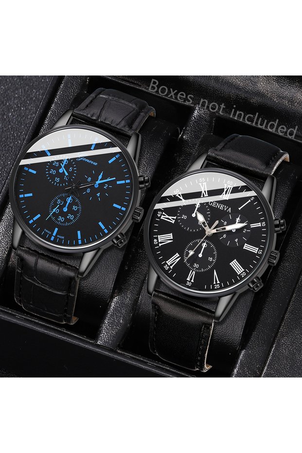 Black A 1/2PCS Set Couple Fashion Casual Leather Watches Ladies Simple Dial Quartz Wristwatches Dres