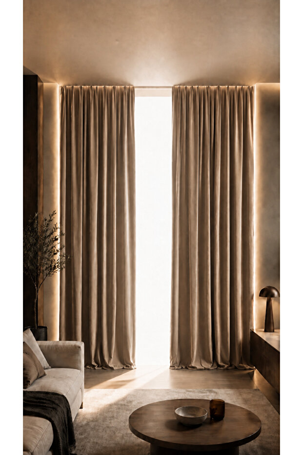 Beige Single Panel Blackout Background Curtain Light-Proof Blackout and Sun Blocking Curtain