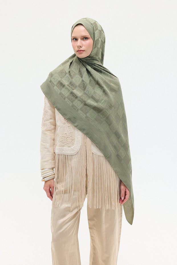 Naia Jacquard Shawl Monogram Pattern - Green