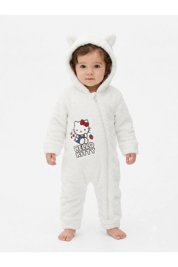 Hello Kitty Licensed Baby Girl Welsoft Plush Jumpsuit Hooded Zippered Winter Baby Jumpsuit