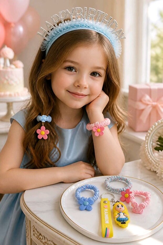 Six-Piece Children's Buckle Crown and Keychain Set