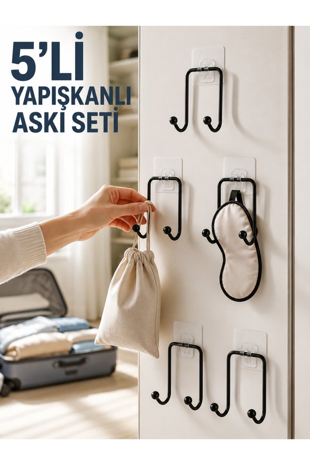 5 Pieces of Adhesive Hangers Multi-Purpose Kitchen Bathroom Organizer Hanger