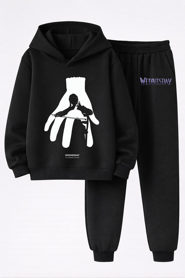 Wednesday Printed 3-Yarn Quality Soft Texture Sweatshirt and Sweatpants Children's Winter Top-Bottom Set