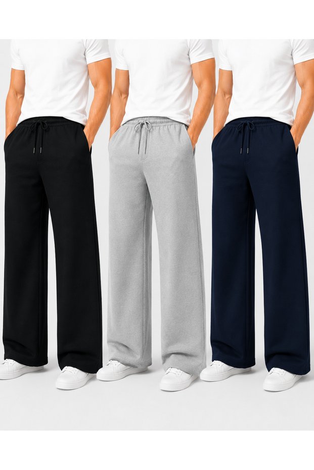 Triple Men's Black Gray Navy Blue Sweatpants Set - Casual Comfortable Fit Wide Leg