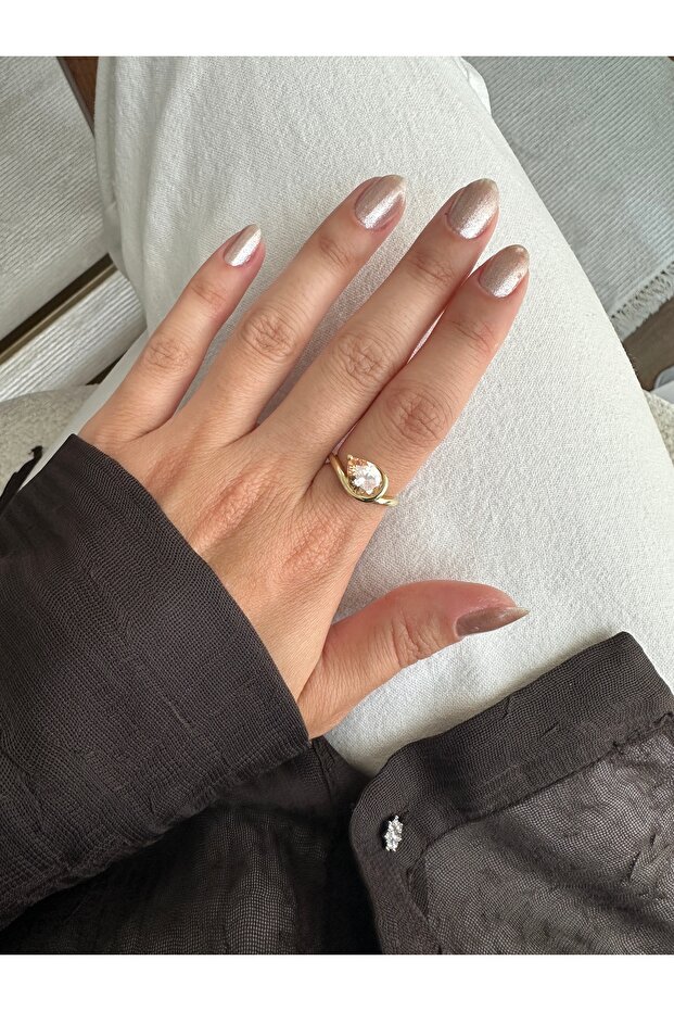 Gold Light Orange Drop Stone Ring