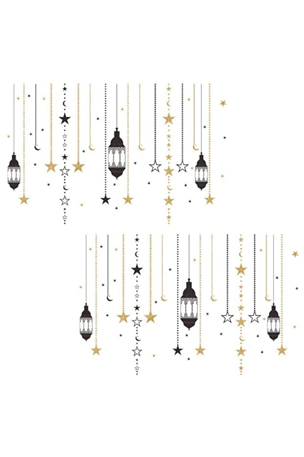 BPA 2pcs Ramadan Wall Stickers Moon and Star Wall Stickers Decals Eid Mubarak Wall Decorations
