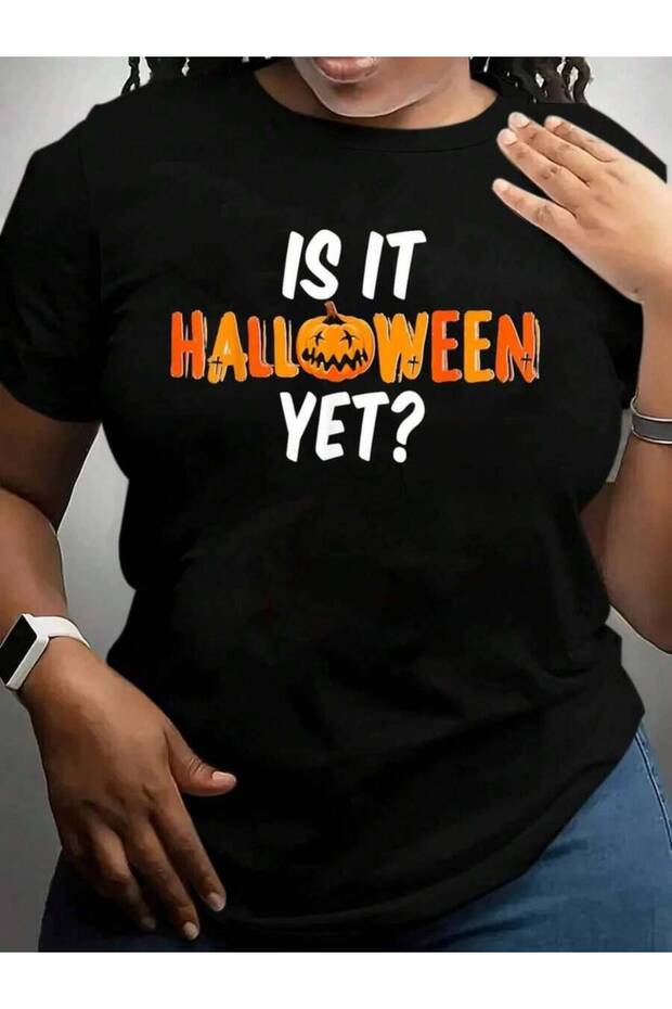 تي شيرت بطباعة جرافيكية سوداء بتصميم Is It Yet Pumpkin Fun Halloween
