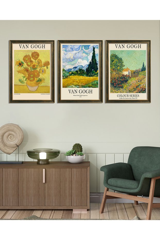Vincent Van Gogh Themed 3 Piece Pvc Retro Framed Painting