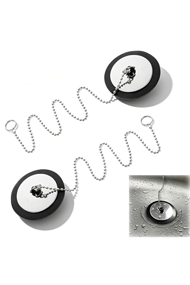 Universal Bath Sink Plug with Chain, Drain Stopper Replacement, Durable Drain Cover for Bathroom Kitchen Basin Sink, 2 Pack