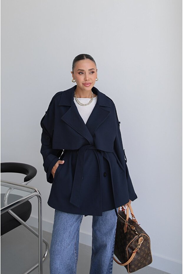 Navy Blue Alyssa Belted Trench Coat