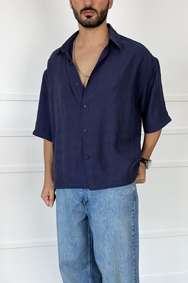 Embroidered Oversize Asymmetrical Cut Short Sleeve Shirt