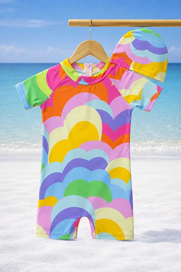 Girl's Full Body Swimsuit with Back Zipper, Digital Printed Boneli