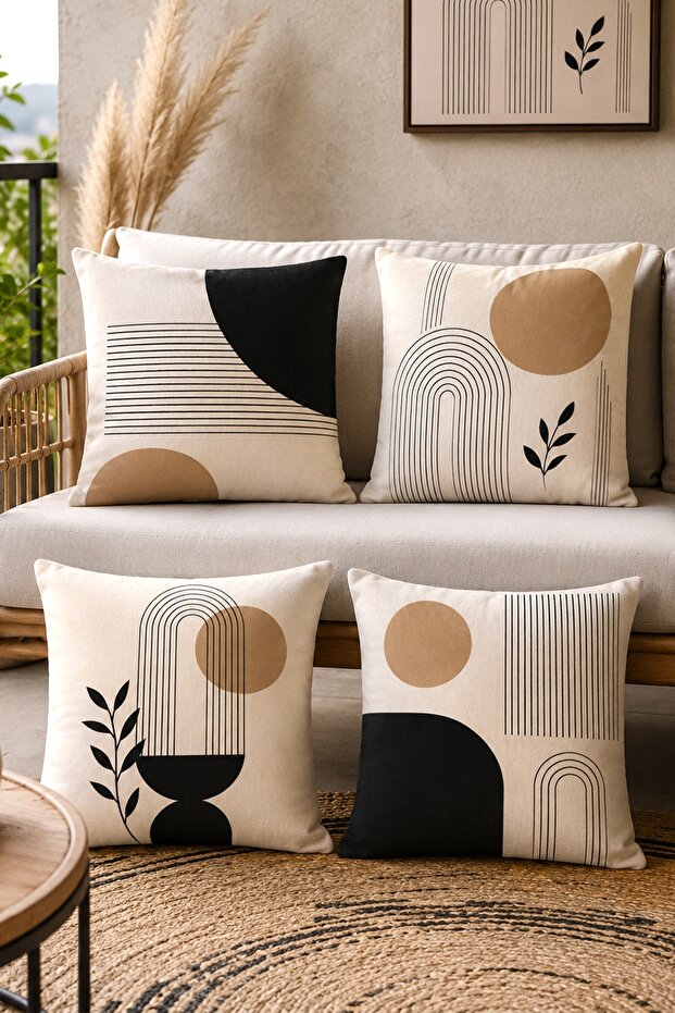 Abstract Lines Patterned 4-Piece Throw Pillow Cover Set
