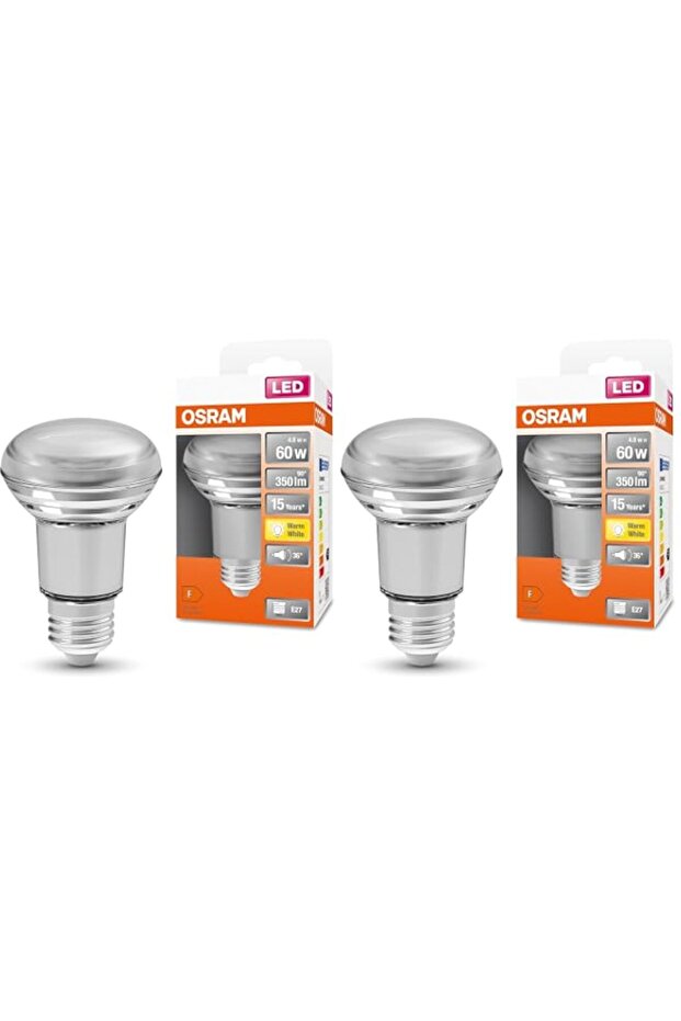 OSRAM Led Star R63 Led Lamp for E27 Base, Reflector Lamp, Glass Design, 350 Lumens, Warm White (2700K), Replacement for Conventional 60W Light Bulbs, Not Dimmable, 2-Pack