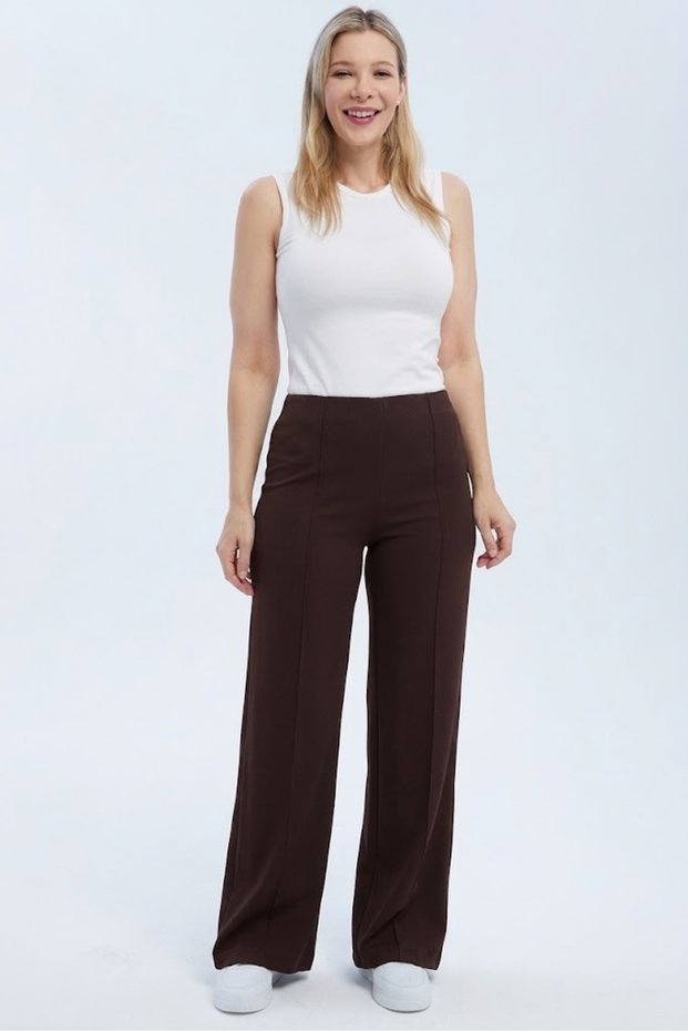 Inner Belt Lycra Loose Leg Comfortable Fit Plus Size Women's Pants - Brown 5XL