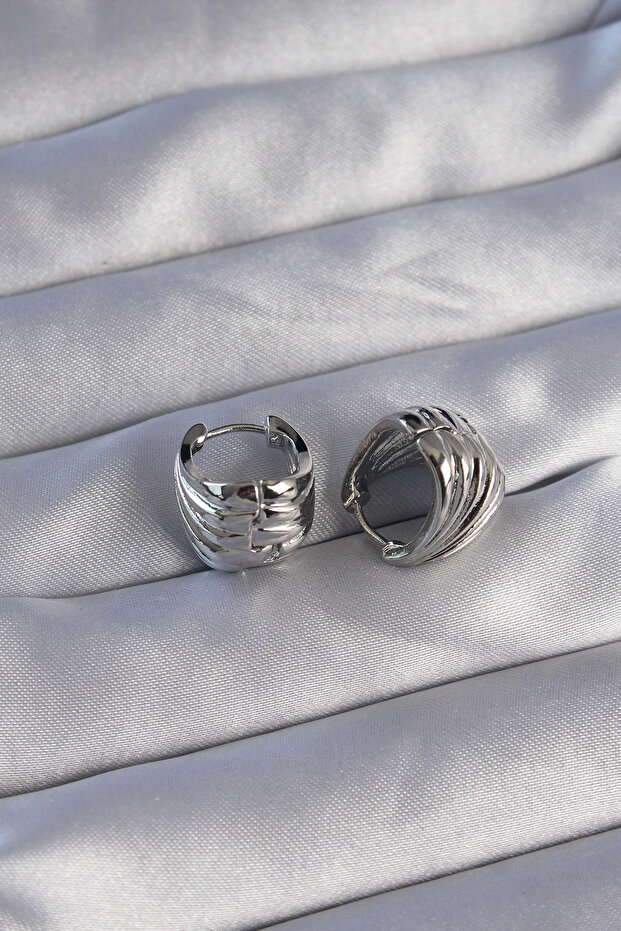 Brass Silver Color Serrated Minimal Curved Design Earrings