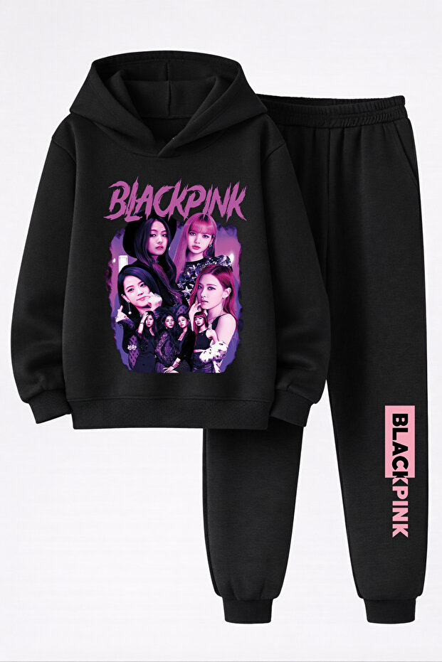 Blackpink Printed 3-Ply Quality Sweatshirt and Trackpants Kids Bottom-Top Set