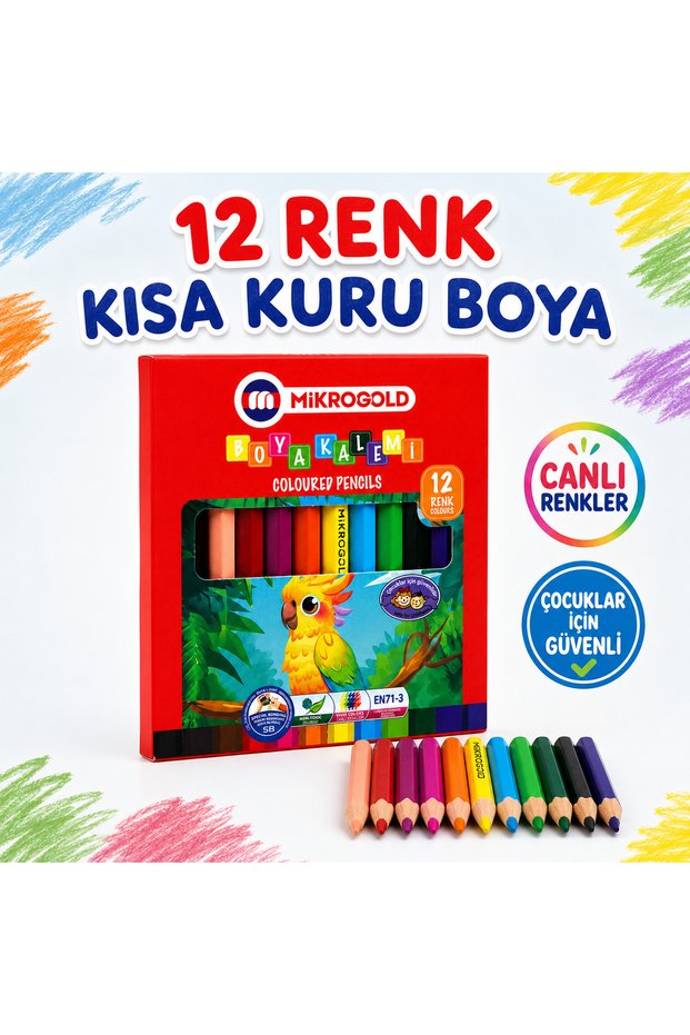 12 Colors Short Size Dry Crayon Set – Vibrant Colors, Safe for Children