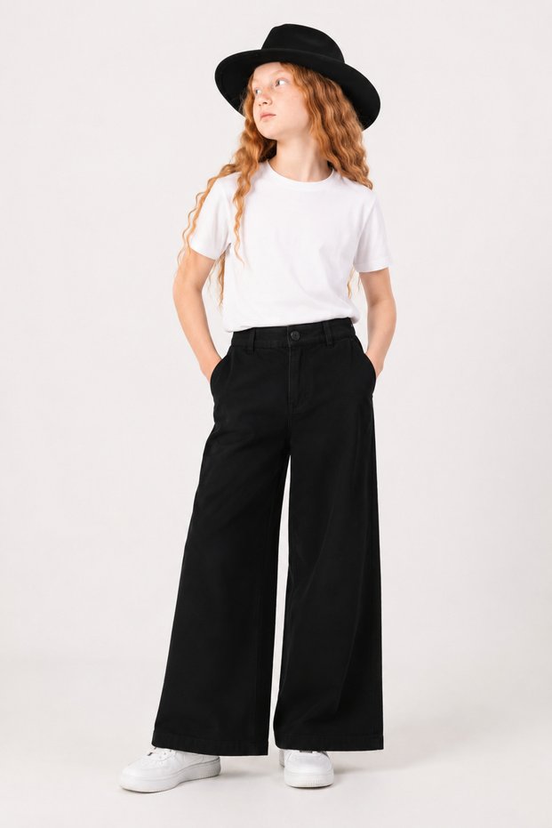 Girl's Street Comfort Wide Leg Loose Cut High Waist Jean Pants 2576