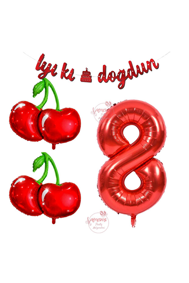 Rönesans Happy Birthday Written Cherry Number Themed Birthday Set Age-8
