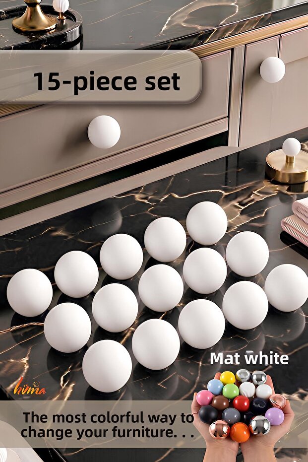 15 Pieces of Hard Plastic Knobs Round Ball Matte White Cabinet Furniture Kitchen Cupboard Drawer Handle Handle