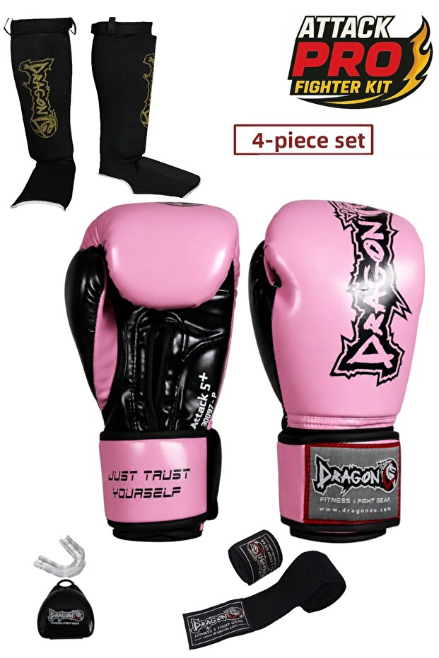 Dragon Attack 5 Plus Professional Boxing Gloves Set of 4 Boxing Gloves Crotch Protector Bandage Mouthguard