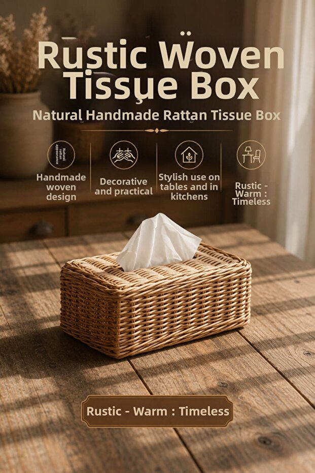Rustic Knitted Straw Paper Napkin Holder Natural Handmade Table and Kitchen Napkin Box