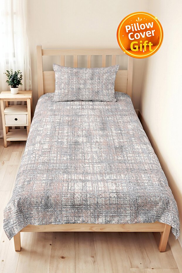 Gray Geometric Bohemian Young Room Single Pique Set - Powder Striped 160X220Cm Quilted Bedspread