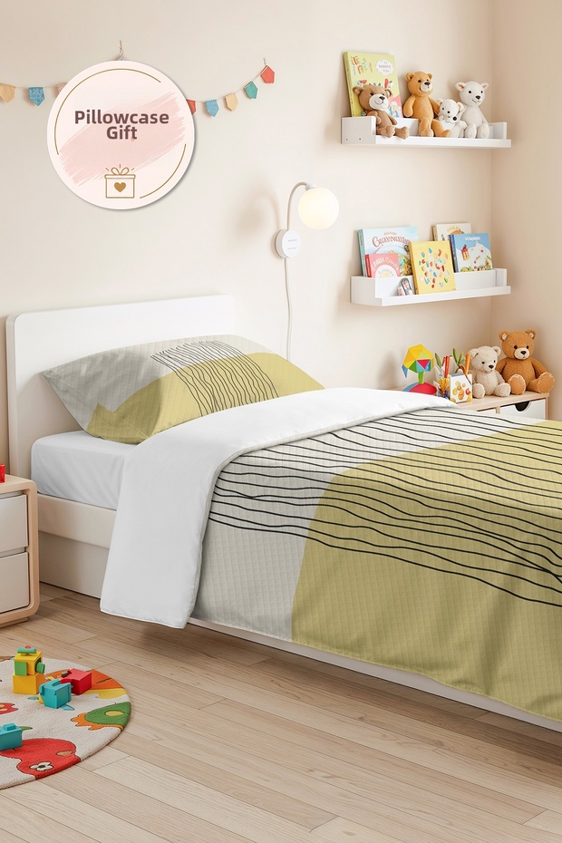 Yellow Geometric Striped Young Room Single Pique Set - Modern Anthracite 160X220 cm Bedspread