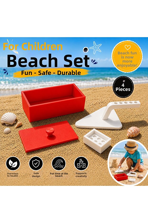 4-Piece Children's Beach Set – Sand Castle Building Set – Beach Toys – Summer Vacation Sand Toy Set