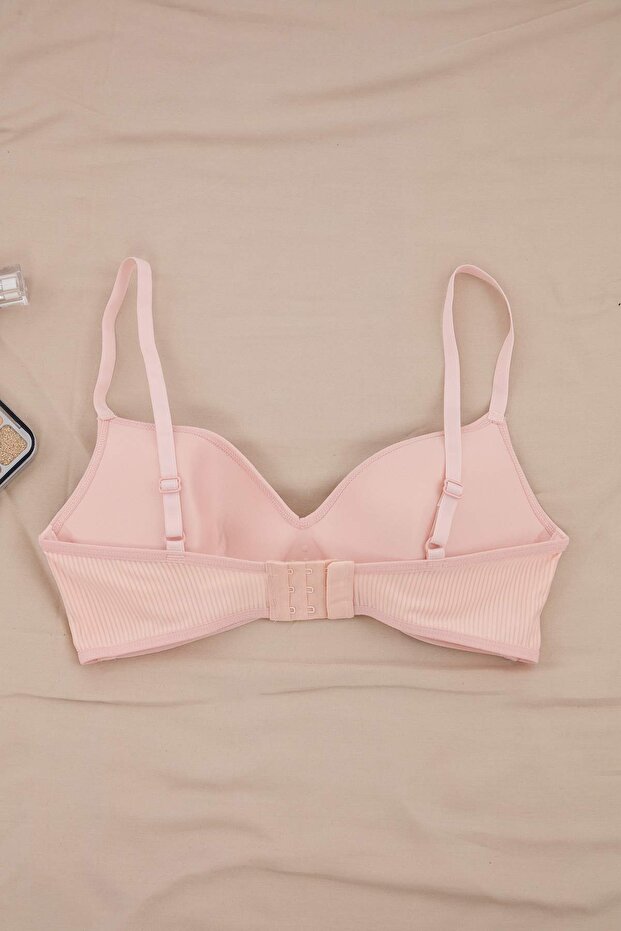 Pembe Micro Çizgili Aksesuar Detaylı Kaplı T-Shirt Bra Örme Sütyen THMSS26SU00016 - 7
