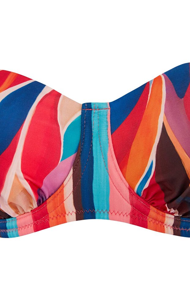 Tropikal Desenli Balconette Kaplı Yüksek Bel Regular Bikini Takımı TBESS26BT00014 - 6