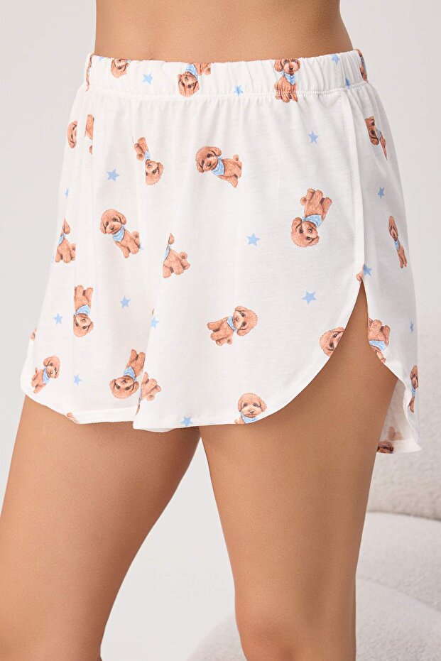 Ekru %100 Pamuklu Köpek Desenli Örme Pijama Takımı THMSS26PT00178 - 3