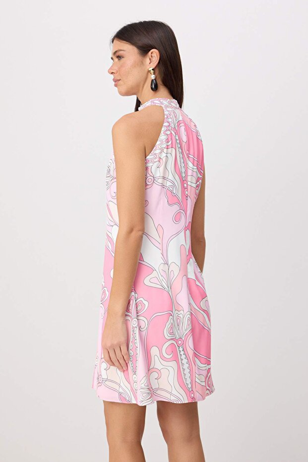 Pembe Şal Desenli Kısa / Mini Dokuma Elbise TWOSS26EL00970 - 4