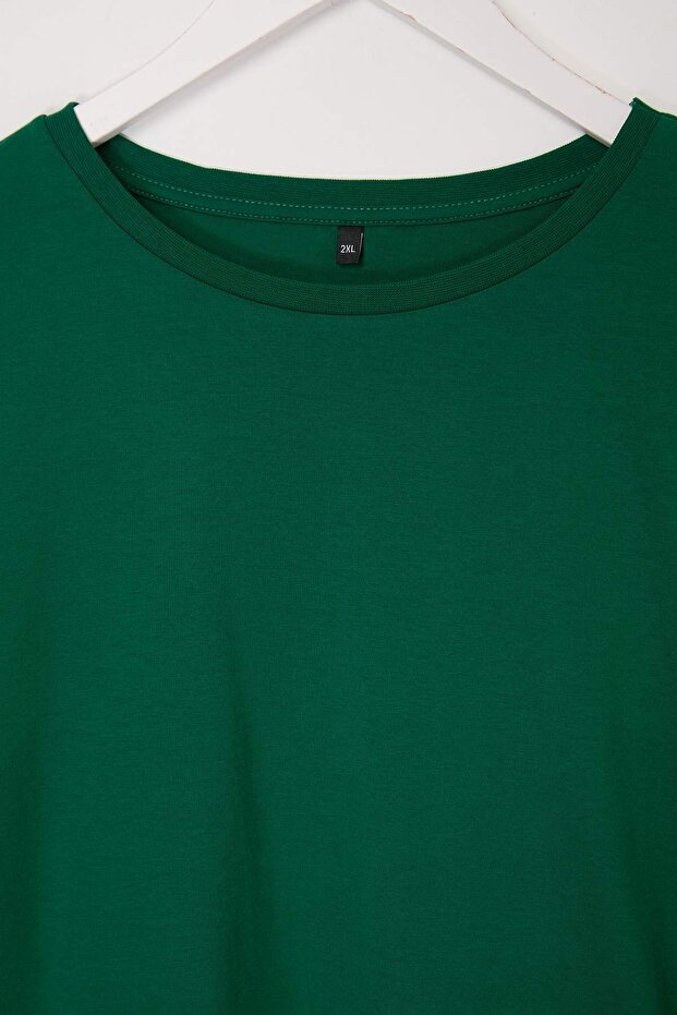 Kahverengi-Pembe-Yeşil 3'lü Paket Büyük Beden T-shirt TBBSS25BF00071 - 13
