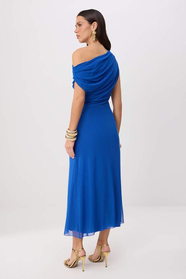 Saks Astarlı Tül Örme Midi Abiye Gece Mezuniyet Elbisesi TPRSS25EL00015 - 4