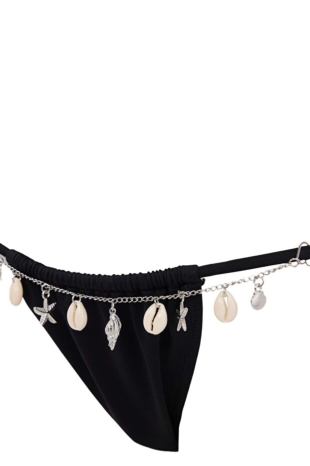 Siyah Üçgen Kaplı Aksesuar Detaylı Normal Bel High Leg Bikini Takımı TBESS26BT00176 - 6