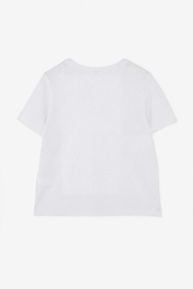 Beyaz Regular/Normal Kalıp Aksesuar Detaylı Tok %100 Pamuk Örme Büyük Beden T-Shirt TBBSS26BF00064 - 7