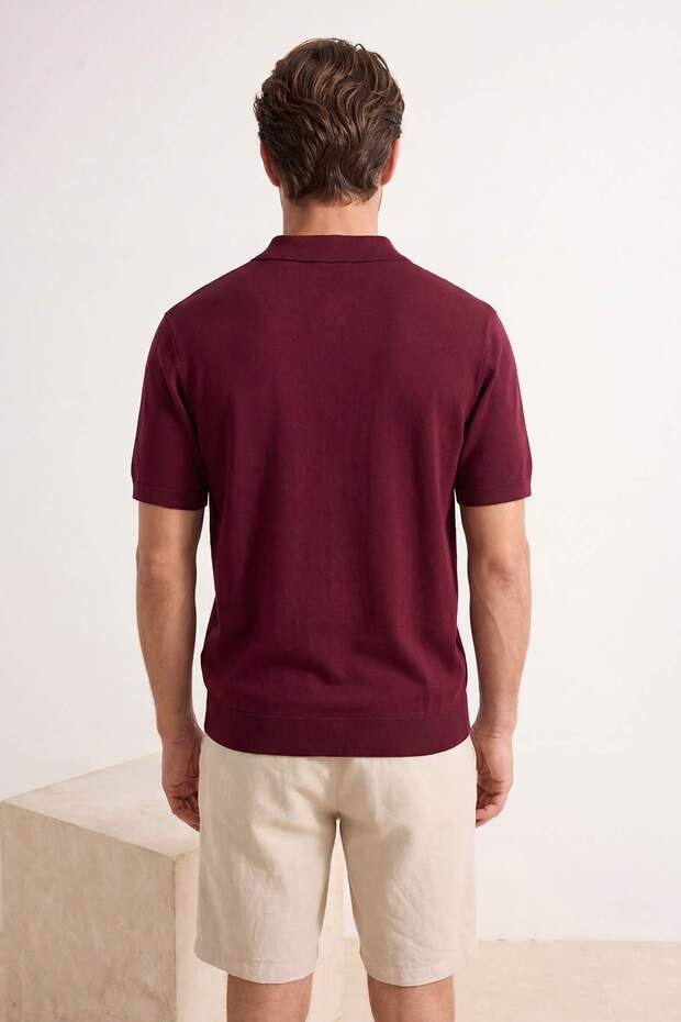 Bordo Regular/Normal Kesim Özel İplik Premium Basic Triko Polo Yaka T-shirt TMNSS26PO00044 - 4