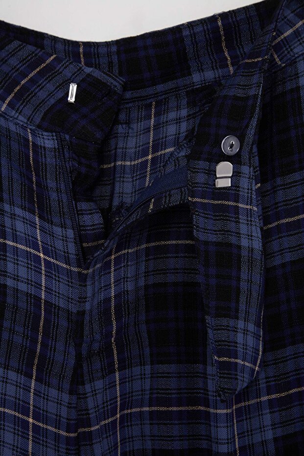 Lacivert Ekoseli Geniş Paça Pantolon TWOAW27PL00013 - 4
