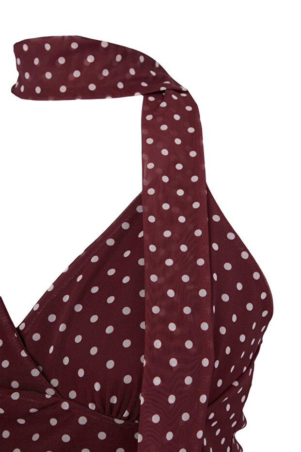 Bordo Tül Örme Büyük Beden Bluz - 2