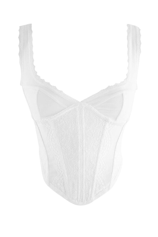 Beyaz Askılı Fitted Korse Dantel Büstiyer TPRSS26BS00036